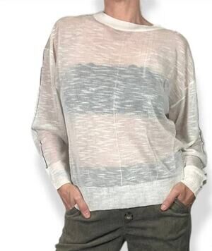 NWT Uniq Sheer Cream Top w/Black Piping Size S/M